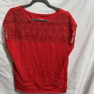 LOFT Orange Crochet Accent Blouse